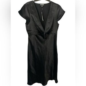 J Crew Short Sleeve Slip Dress Satin Size 6 - Black V Neck Short NWT